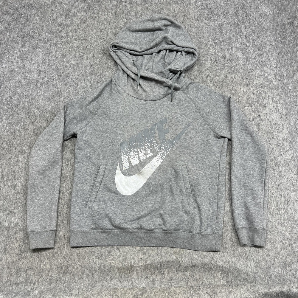 Nike Hoodie Womens L Gray Silver Metal Rally Funnel Fleece Pullover Sweatshirt